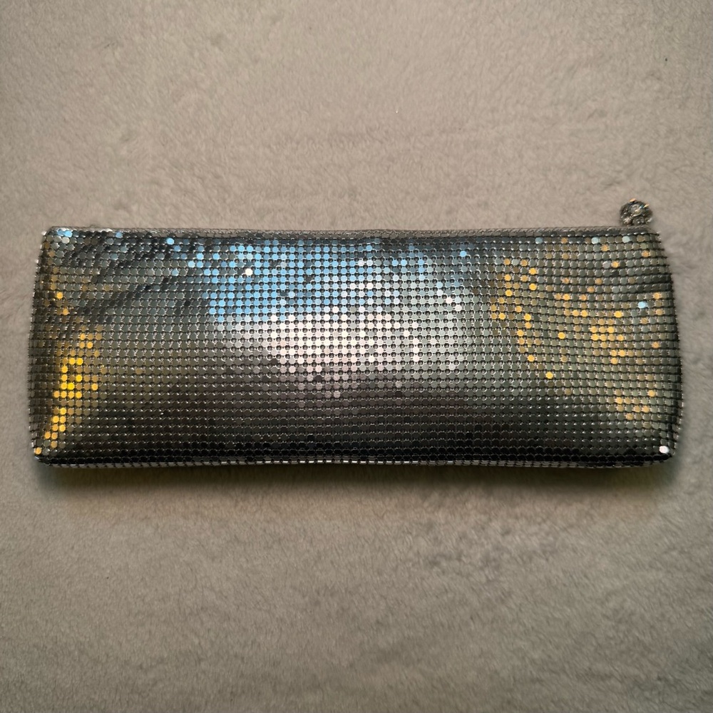 Neiman Marcus Gunmetal Mesh Wristlet Clutch
